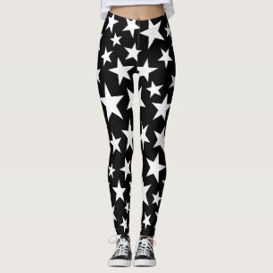   Elegant Black & White Stars  Leggings