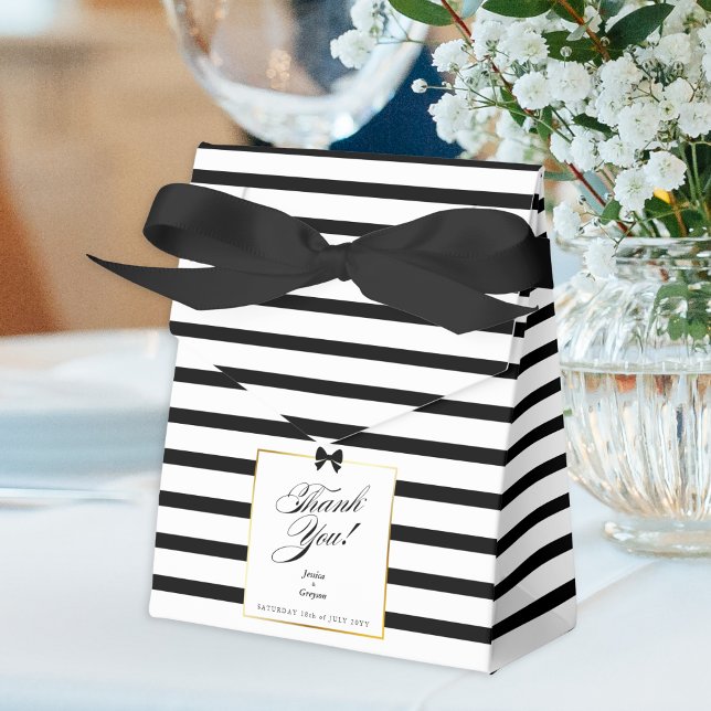 Elegant Black White Stripe Gold Frame Wedding Favor Box (Creator Uploaded)