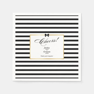 Elegant Black White Stripe Gold Frame Wedding Napkin