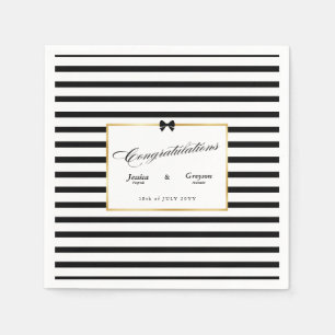 Elegant Black White Stripe Gold Frame Wedding Napkin