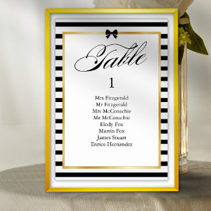 Elegant Black White Stripe Gold Frame Wedding Table Number
