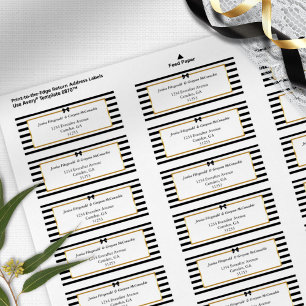 Élégant Black White Stripe Gold Mariage Adresse