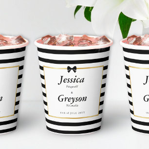 Elegant Black White Stripe Gold Wedding Paper Cups