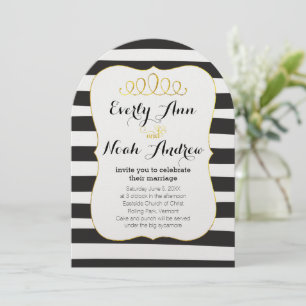 Elegant Black & White Stripe with Gold Wedding Invitation