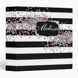 Elegant Black White Stripes Diamond Pink Bath Mat Binder