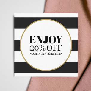 Elegant Black White Stripes Golden Circle Salon Discount Card