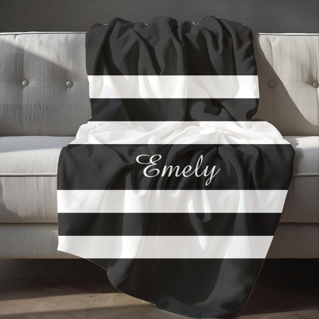 Elegant Black White Stripes Pattern Name Fleece Blanket (Elegant Black White Stripes Pattern Name Fleece Blanket)