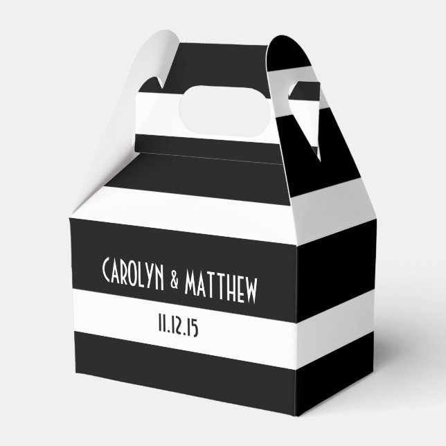 Elegant Black White Stripes Wedding Favor Box (Front Side)