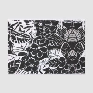 Elegant Black & White Stylized Flowers & Foliage Tissue Paper