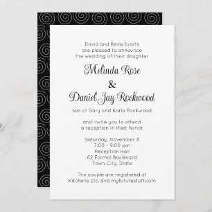 Elegant Black & White Swirl Wedding Reception Invitation