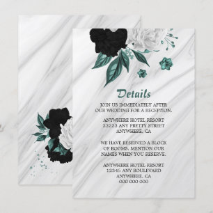 Elegant black white  & teal flowers details enclosure card