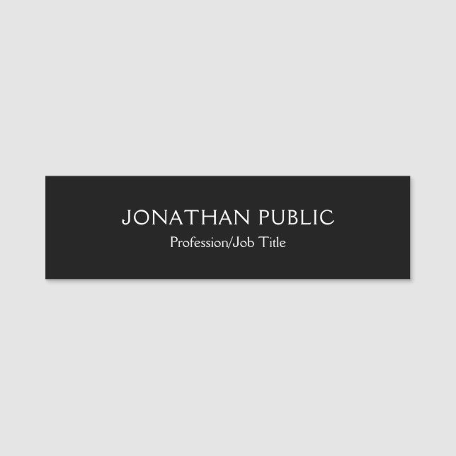 Elegant Black White Template Professional Simple Name Tag (Front)
