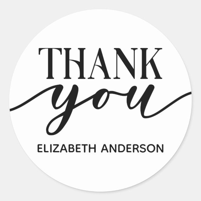 Elegant Black White Thank You Classic Round Sticker (Front)