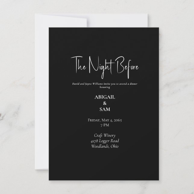 Elegant Black & White The Night Before Rehearsal Invitation (Front)