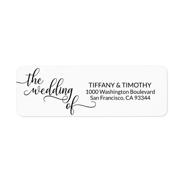 Elegant Black White THE WEDDING OF Return Address (Front)