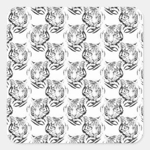 Elegant Black & White Tiger Head Print Design Square Sticker