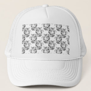 Elegant Black & White Tiger Head Print Design Trucker Hat