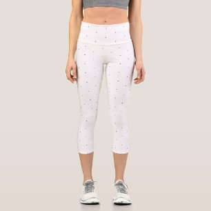Elegant Black white tiny polka dots cute Capri Leggings