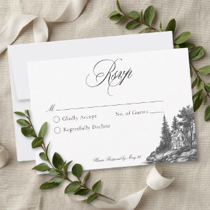 Elegant Black White Toile French Manor Wedding RSVP Card