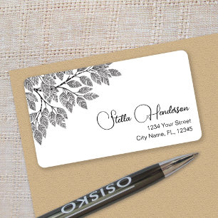 Elegant Black White Tree Branch Foliage Address Label