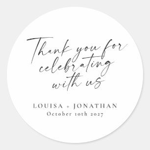 Elegant Black White Trendy Script Custom Thank You Classic Round Sticker