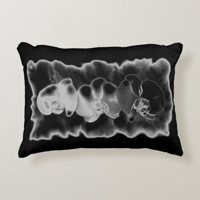 Elegant black white tropical orchids floral accent pillow (Front)