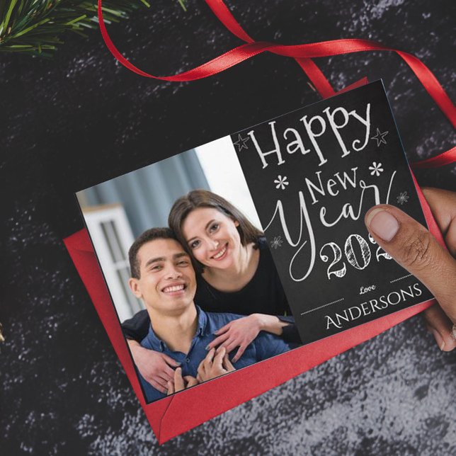 Elegant Black White Typography New Year 2024 Photo Postcard (Creator Uploaded)