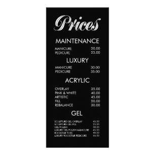 Elegant Black & White Typography Salon Menu Cards