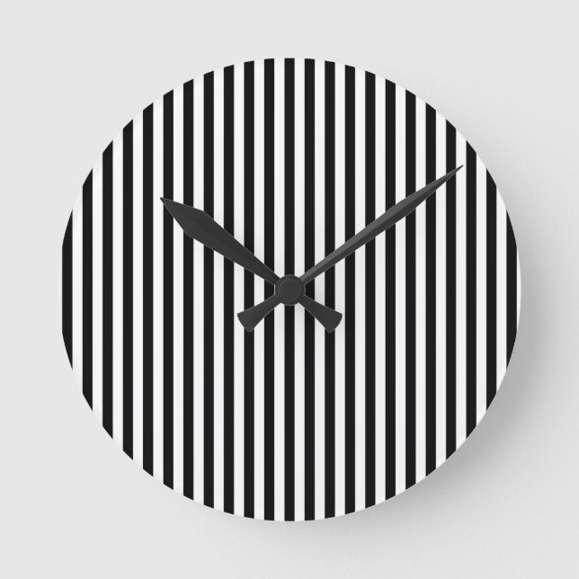 Elegant Black White Vertical Lines Geometric Round Clock (Front)