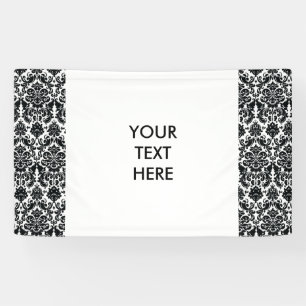 Elegant Black White Vintage Damask Pattern Banner