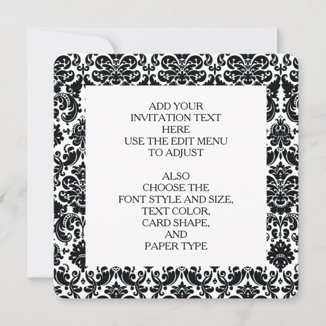 Elegant Black White Vintage Damask Pattern Invitation (Front)