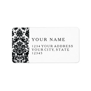 Elegant Black White Vintage Damask Pattern Label