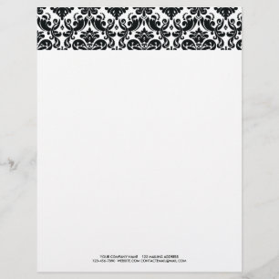 Elegant Black White Vintage Damask Pattern Letterhead