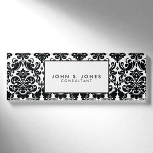 Elegant Black White Vintage Damask Pattern Name Tag