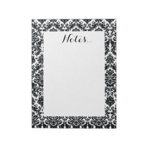 Elegant Black White Vintage Damask Pattern Notepad