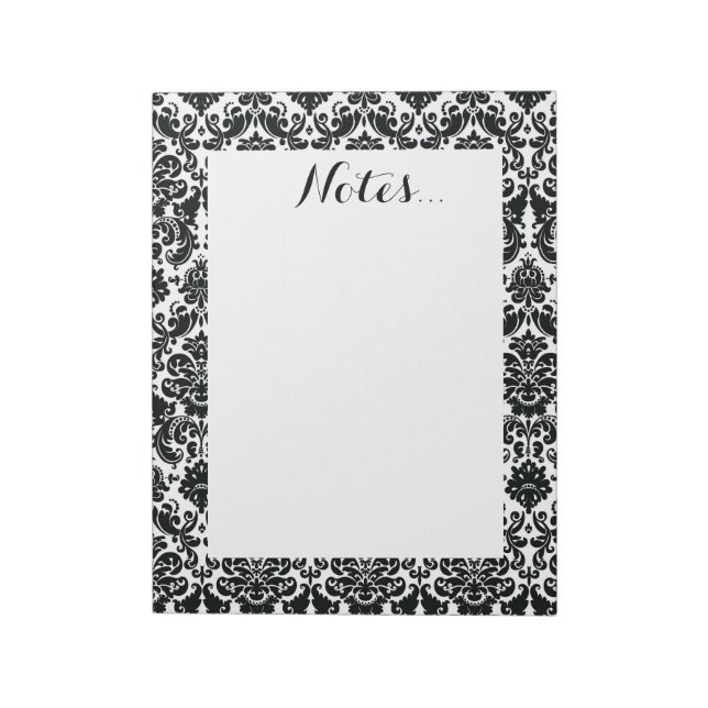 Elegant Black White Vintage Damask Pattern Notepad (Rotated)
