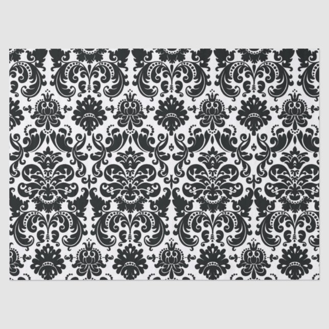 Elegant Black White Vintage Damask Pattern Tissue Paper (Front)