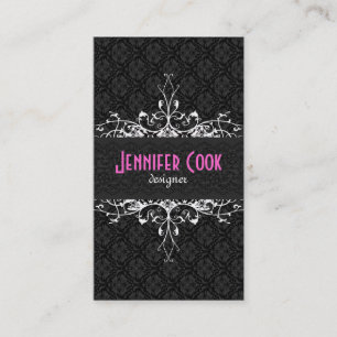 Elegant Black & White Vintage Floral Damasks 3 Business Card