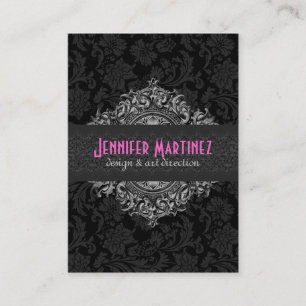 Elegant Black & White Vintage Floral Damasks 3 Business Card