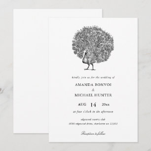 Elegant Black White Vintage Peacock Invitation