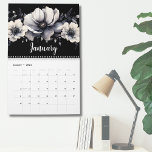 Elegant Black White Watercolor Floral  Calendar<br><div class="desc">Customizable cute and simple elegant black and white flower design. A classic but whimsical look with black, grey and cream coloured flowers with white font and a touch of gothic vibe. A blend of modern and elegant text with some fun script lettering. Edit all of the text to your own...</div>