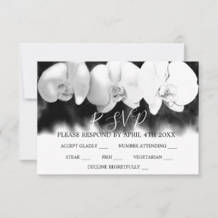 Elegant Black white watercolor orchids RSVP Card