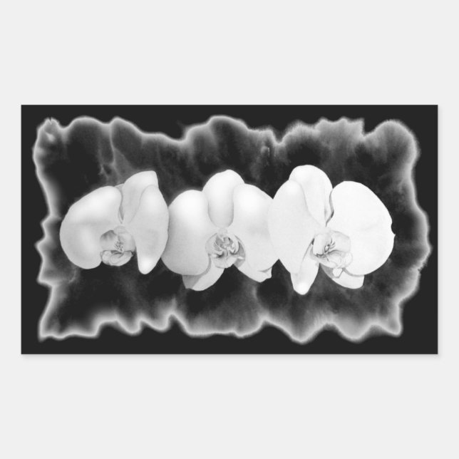 Elegant black white watercolor orchids sticker (Front)