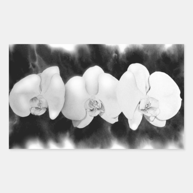 Elegant black white watercolor orchids sticker (Front)