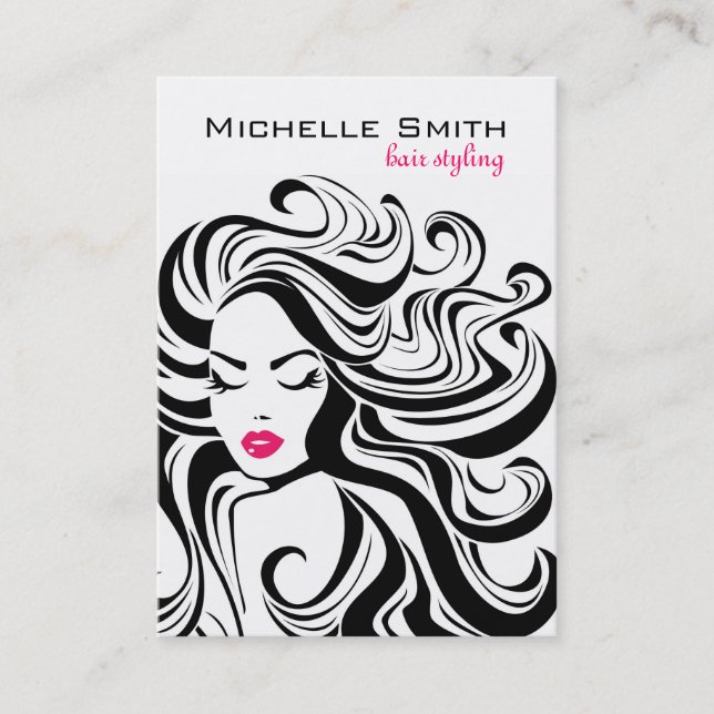 Elegant Black White Wavy Hairstyle Hair Extensions Business Card (Front)