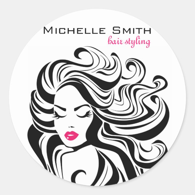 Elegant Black White Wavy Hairstyle Hair Extensions Classic Round Sticker (Front)