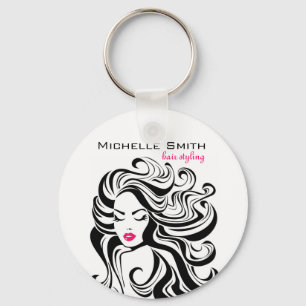 Elegant Black White Wavy Hairstyle Hair Extensions Keychain