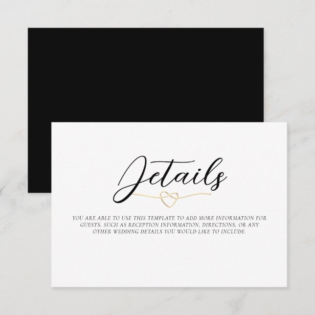 Elegant Black White Wedding Details Card (Front/Back)