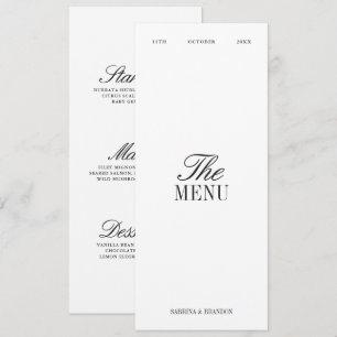 Elegant Black & White Wedding Dinner Menu Card