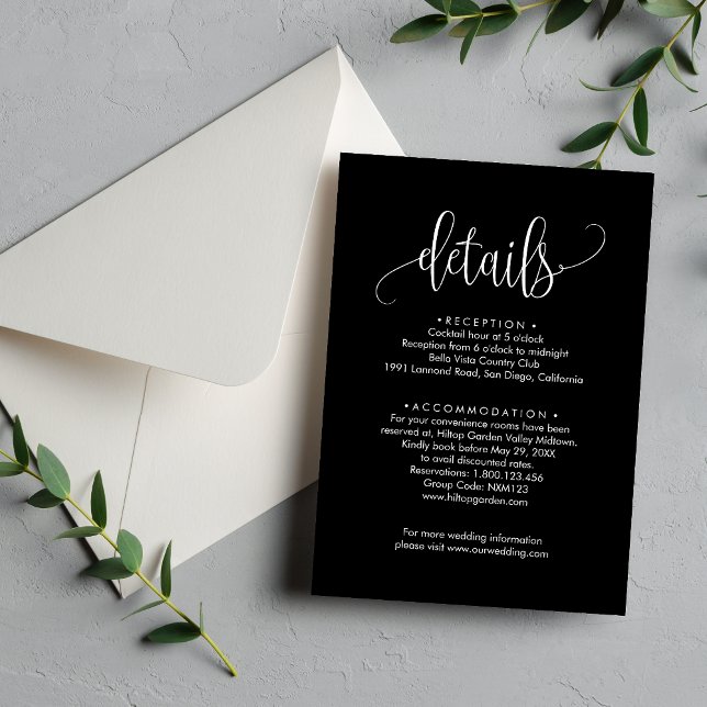 Elegant Black & White Wedding Enclosure Card (Elegant black and white enclosure card keeps wedding details clear with timeless style)